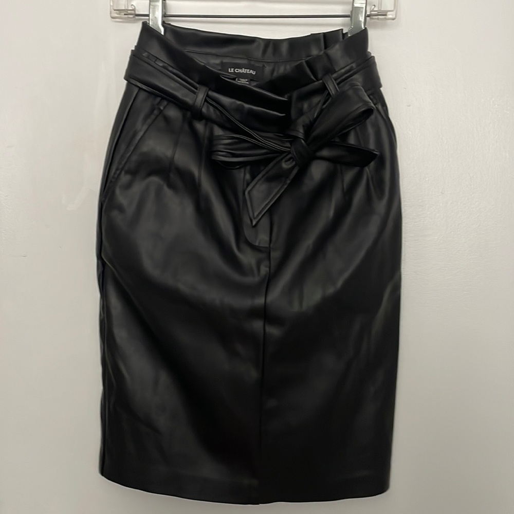 Pleather black midi skirt with belt